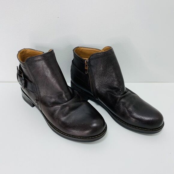 BUSSOLA Brown Leather Booties Sz 38 Boots Buckle Heel Slouch Cowboy Moto Nice! - Picture 3 of 8